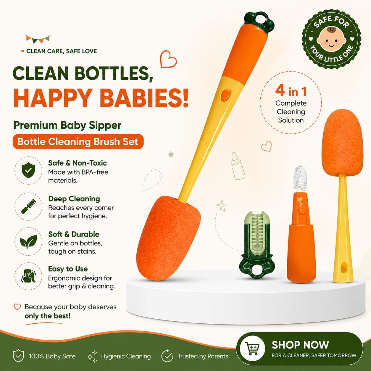 4-in-1 Baby Sipper Bottle Cleaning Brush Set